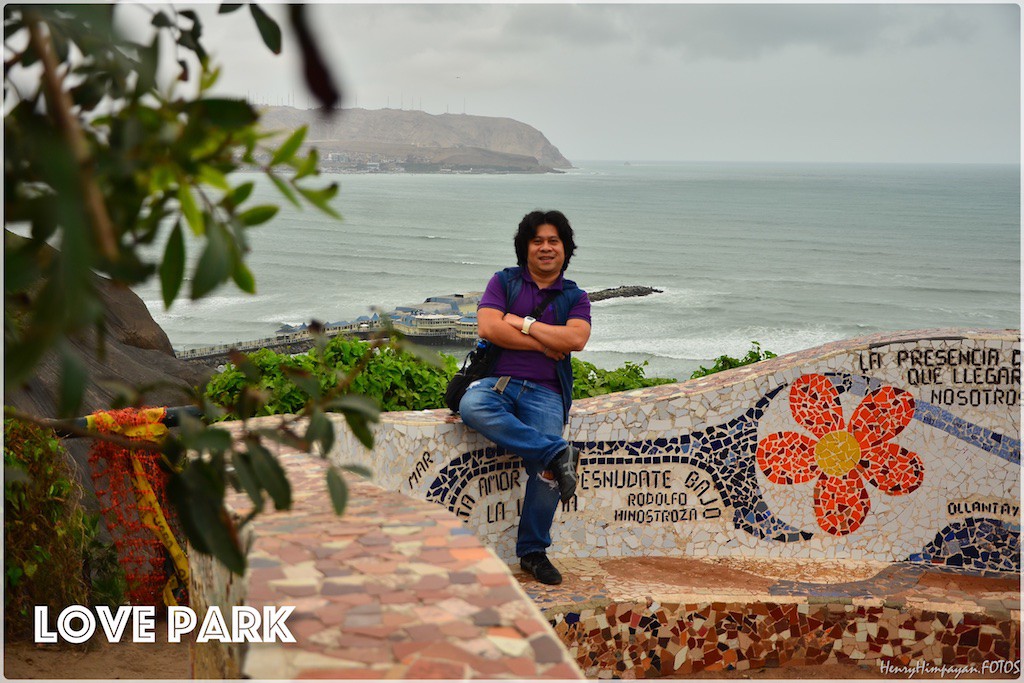 sitting at the mosaic bench with Pacific Ocean as my background